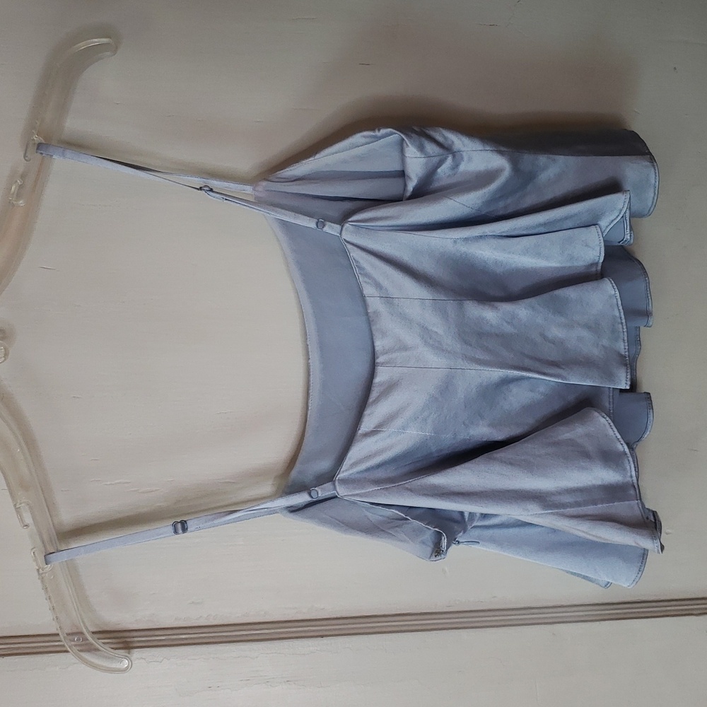 Club Monaco Mulberry Silk Light Baby Blue Camisole Cropped Flounce Tank Top 6 - Picture 5 of 15